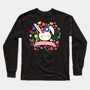 Happy Easter Bunny and Flowers Long Sleeve T-Shirt